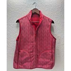 Kim Rogers Red and White Zippered Fleece Vest - Size Large